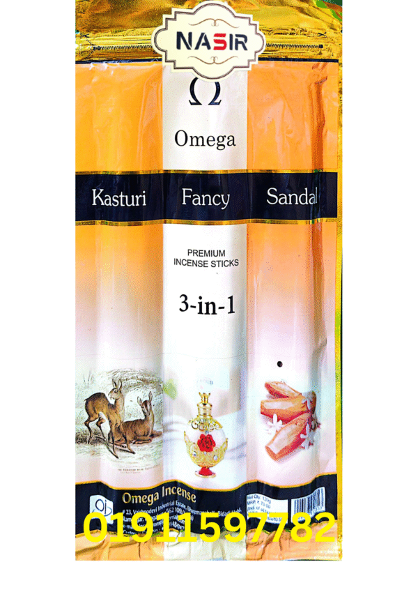 Omega 3-in-1 Premium Incense Sticks – Kasturi, Fancy & Sandal Fragrance